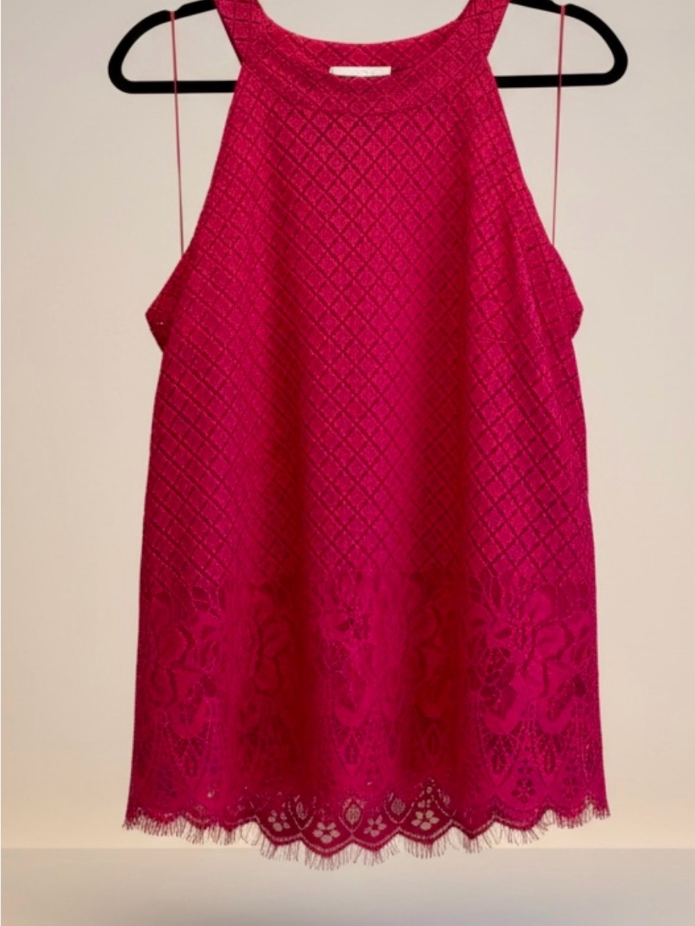 cleo Fuchsia Lace Halter Tank Top - Picture 2 of 3